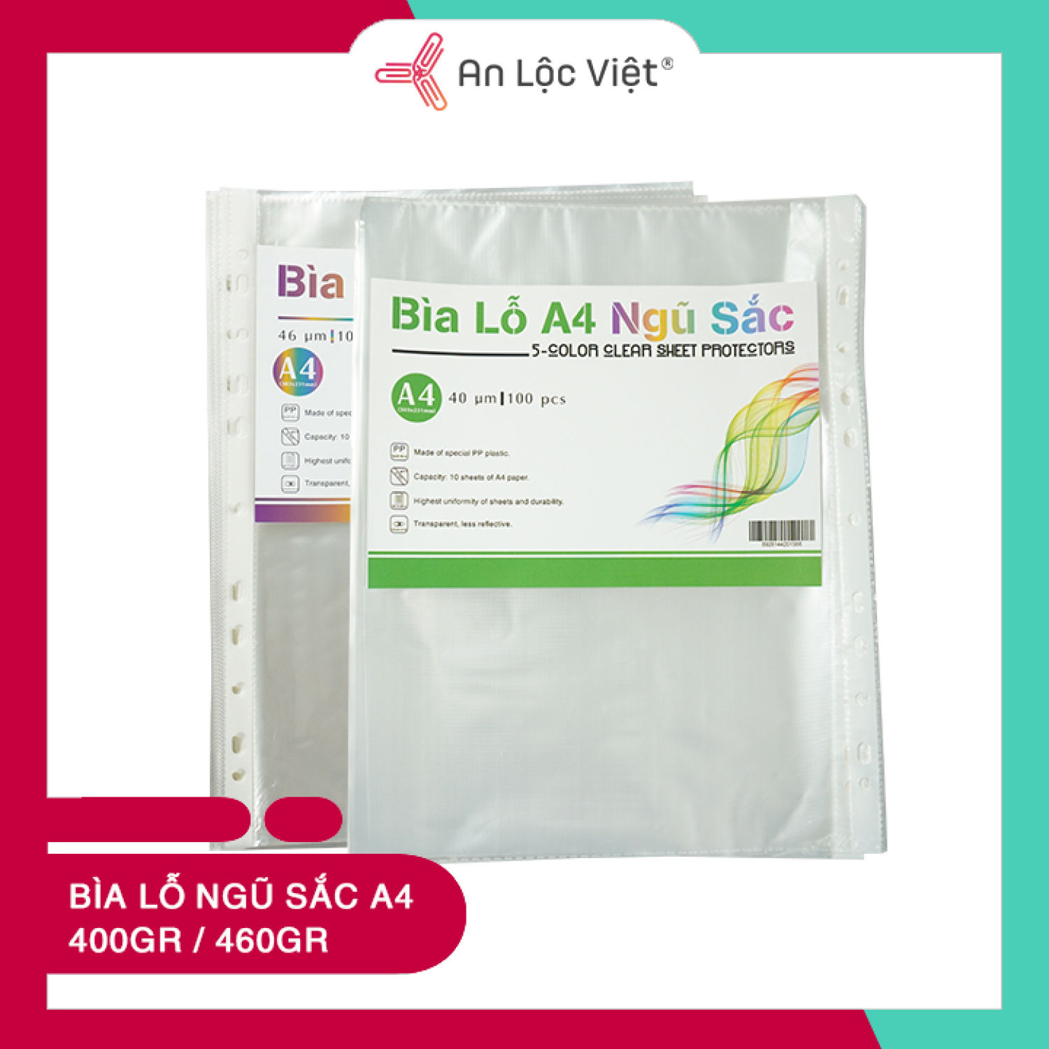 Bìa lỗ - file lỗ ngũ sắc a4 400gr 460gr
