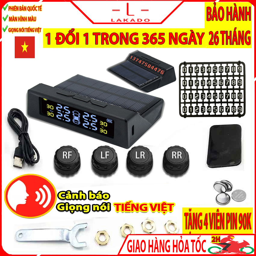 Cảm Biến Áp Suất Lốp TPMS Màn Hình Màu, pin năng lượng mặt trời, hệ thống van cảm biến ngoài, kết nối không dây, cảm biến có chíp chống nước IP67, Bảo hành siêu cấp 1 đổi 1 trong 60 ngày - LaKaDo