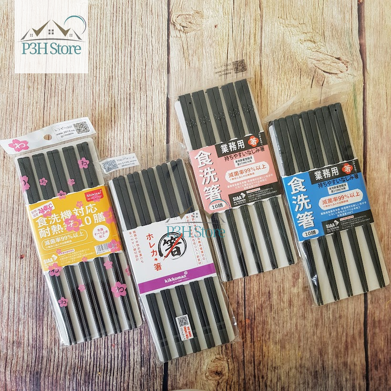 Set 10 đôi đũa kháng khuẩn chống mốc chống trơn Shikisai Kikkoman xuất nhật