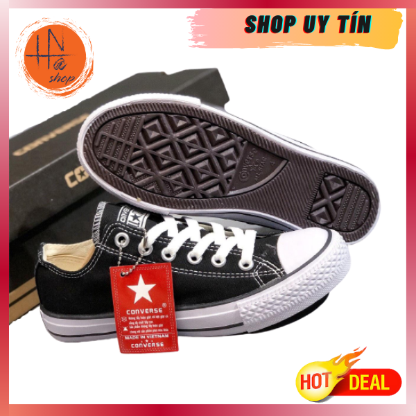 [Tặng hộp] Giày converse cổ thấp Nam Nữ, Giày sneaker cổ thấp màu đen dây buộc