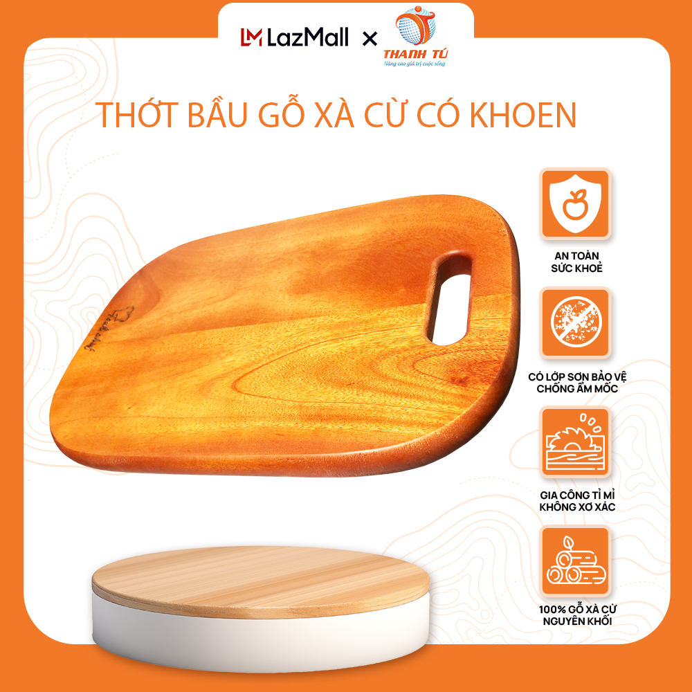 Thớt gỗ xà cừ thanh tú - bo 4 góc có khoen cầm