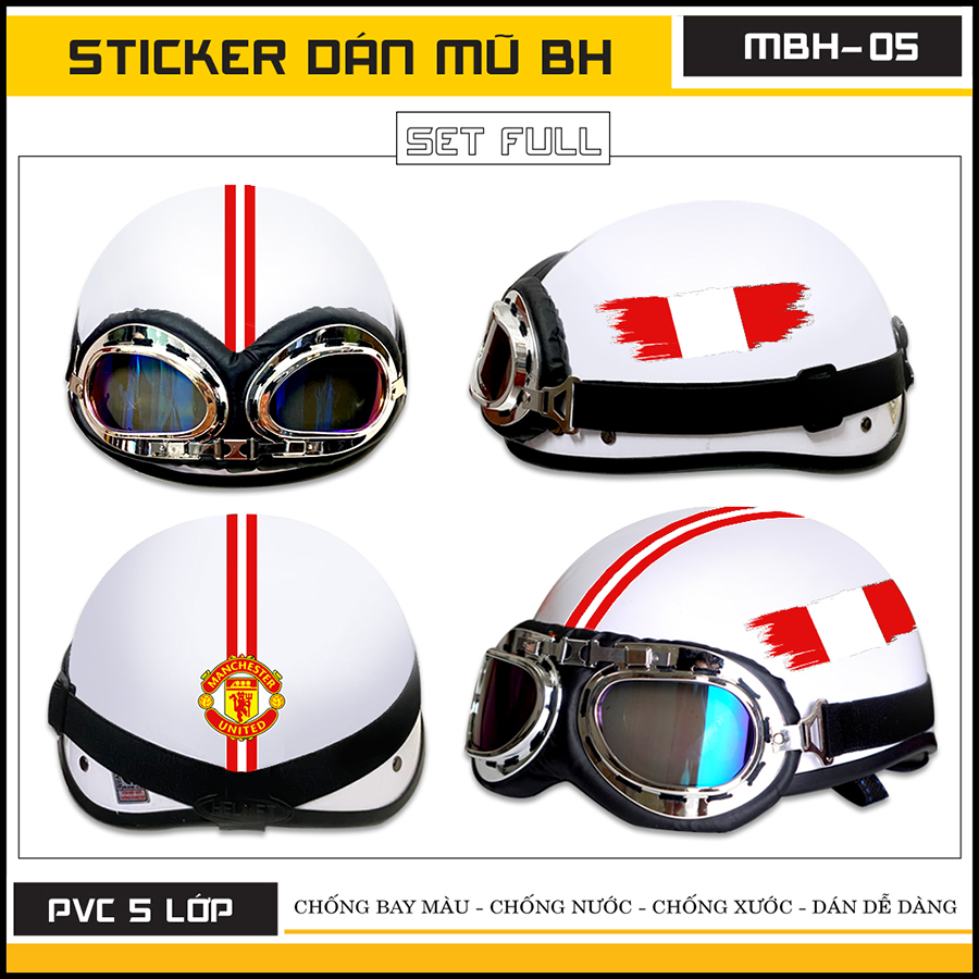 [ Mua 1 Tặng 1 ] Sticker Dán Mũ Bảo Hiểm Logo Manchester United Mã MBH-05 - Hình Dán Nón Bảo Hiểm Chống Nước Cắt Sẵn Tại Azsticker