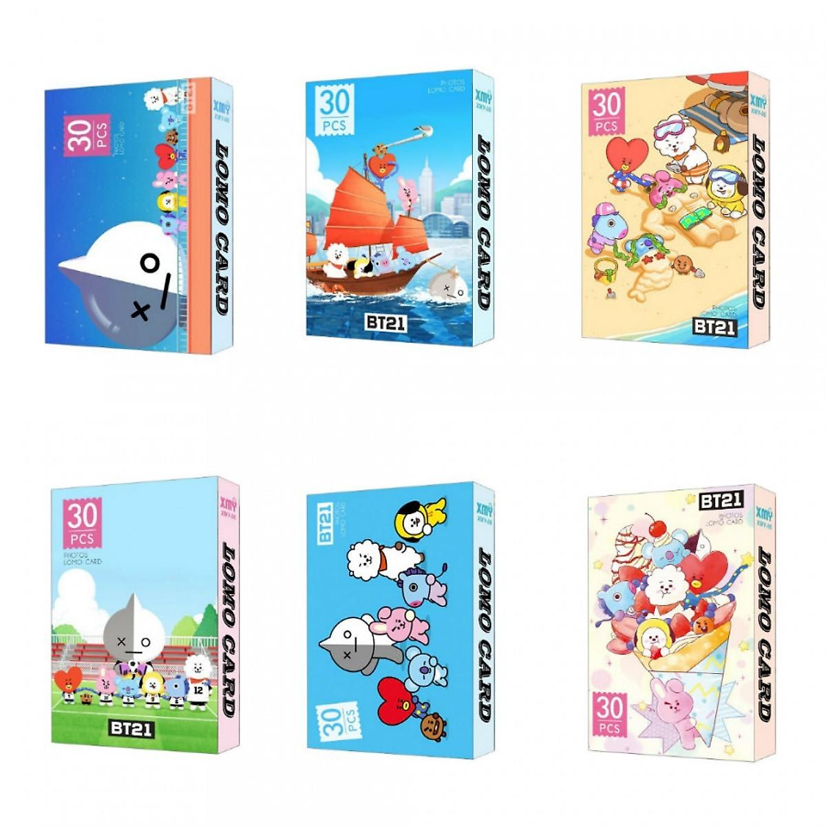 Lomo Bt 21 lomo Bangtan Boys 6 mẫu bộ ảnh hộp 30 thẻ hình in hình nhóm nhạc hàn quốc army a.r.m.y CHIMMY TATA COOKY RJ KOYA VAN MANG SHOOKY