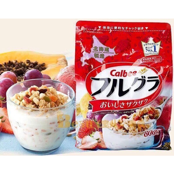 Ngũ Cốc Calbee Đỏ Ăn Kiêng Giảm Cân Nhật Bản Mix Sữa Chua Hoa Quả Trái Cây Dùng Ăn Sáng ( 750G )
