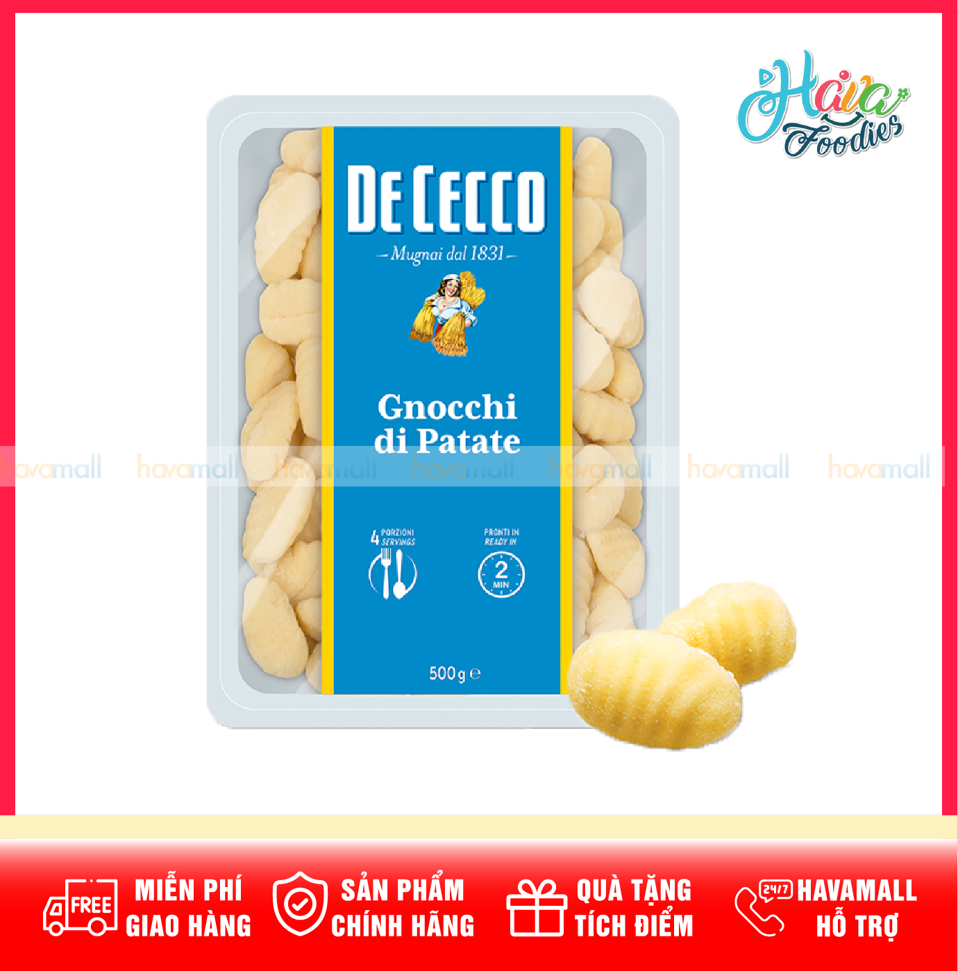 Nui Khoai Tây Gnocchi Di Patate Nhập Khẩu Ý De Cecco 500g – Potato Gnocchi Traditional