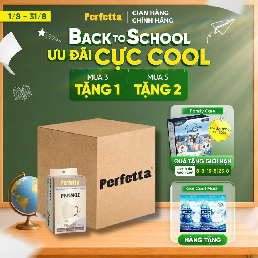 Thùng 300 Cái Khẩu Trang Perfetta Pinnakle, Chuẩn From 5D, Lọc Bụi Mịn PM 2.5 (30 cái/hộp)