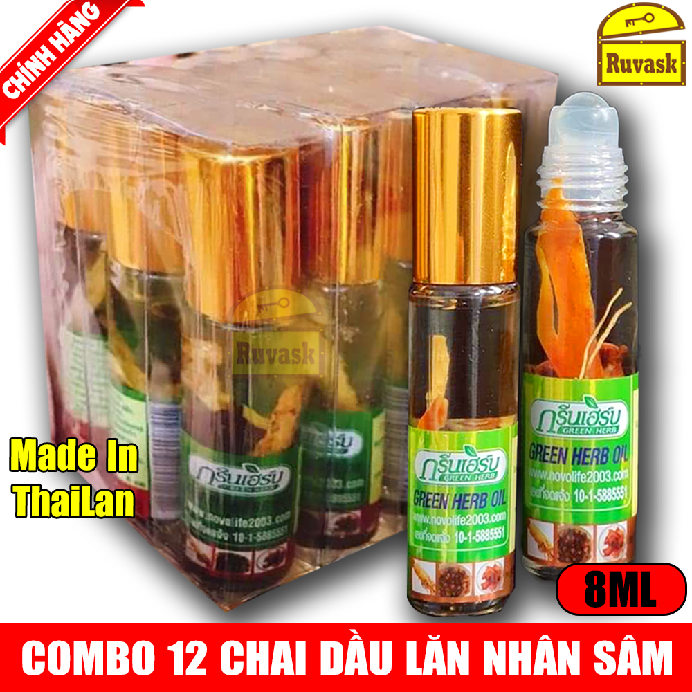 1 lốc dầu nhân sâm ginseng green herb oil thái lan - 8ml - lốc 12 chai