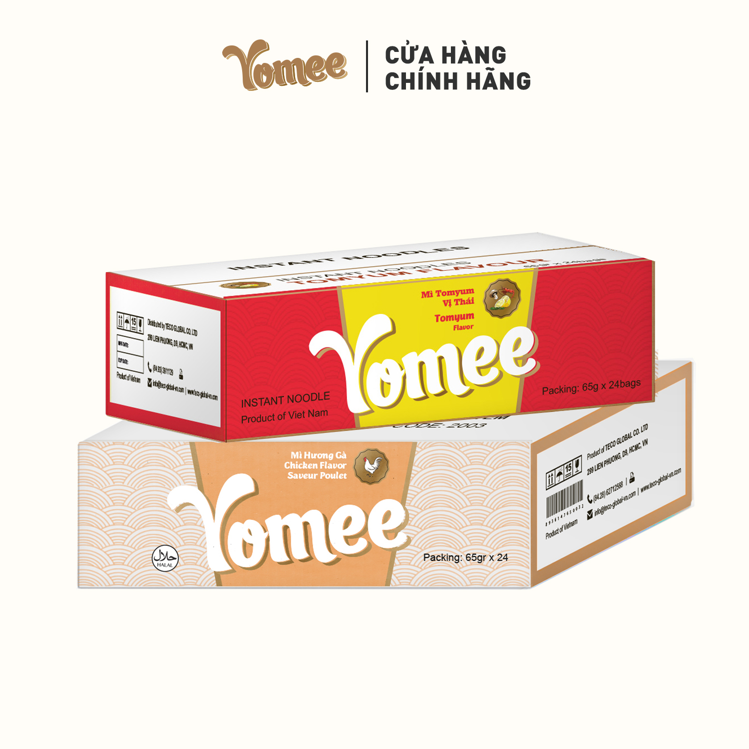 Combo 2 thùng mì: Tomyum Yomee-mì Gà Yomee - mỗi thùng 24 gói