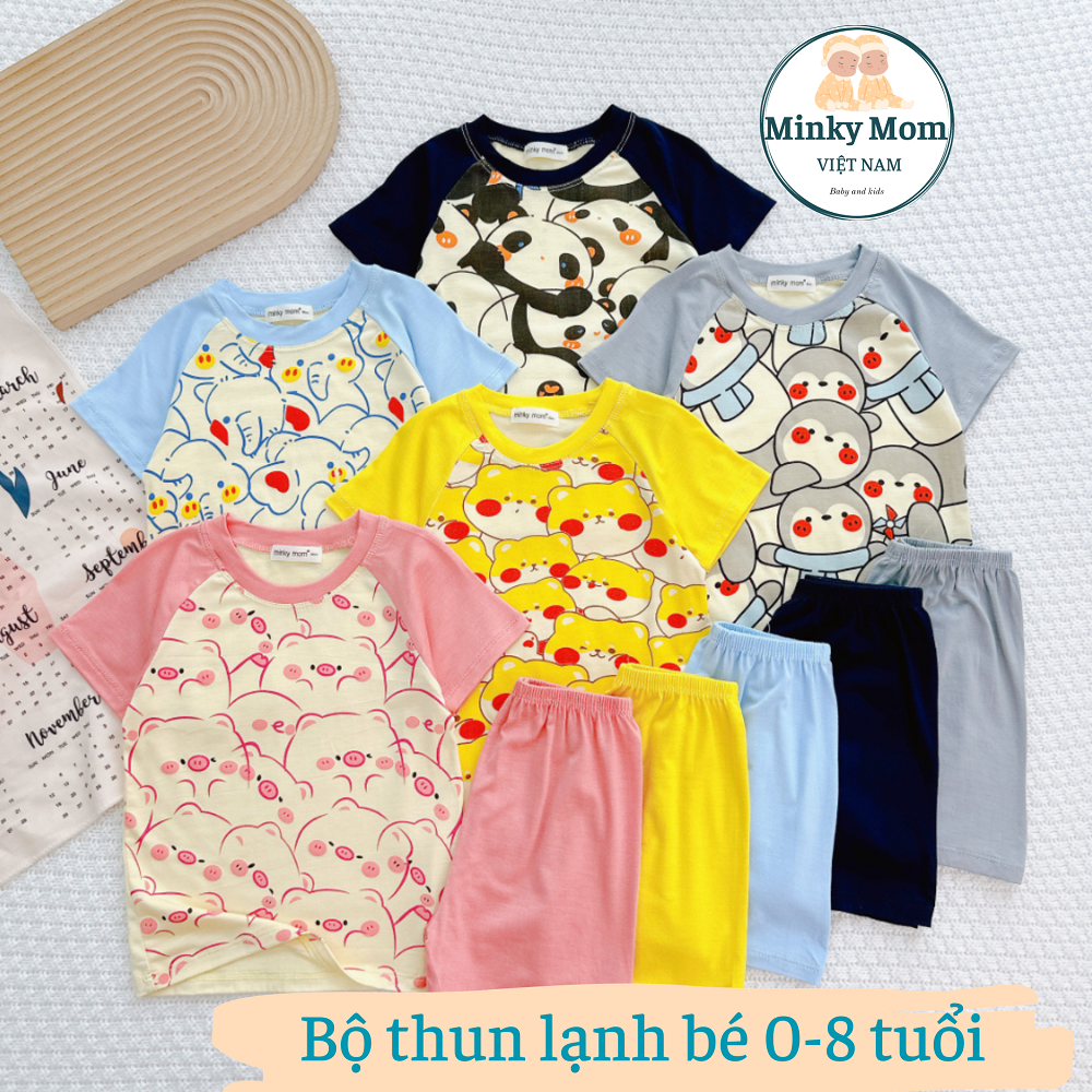 Bộ Quần Áo Trẻ Em Vải Thun Lạnh Hiệu Minky Mom Cho Bé Trai Bé Gái Từ 08 Tuổi Tương Đương 827kg TNIN183