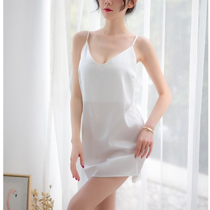 Váy ngủ 2 dây nữ MADELA Lụa hàn Cao cấp sexy gợi cảm, Đầm ngủ lụa mềm mịn đủ size đến 65kg