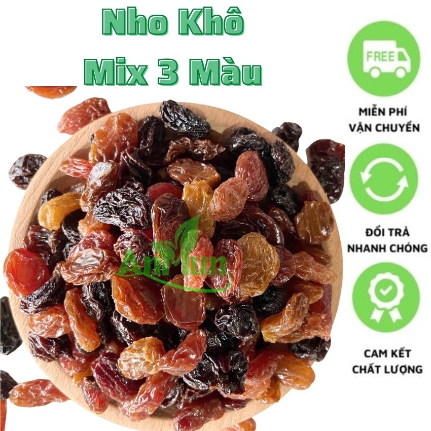 Nho khô chi lê mix 3 màu vàng - đỏ - đen nhập khẩu 100%
