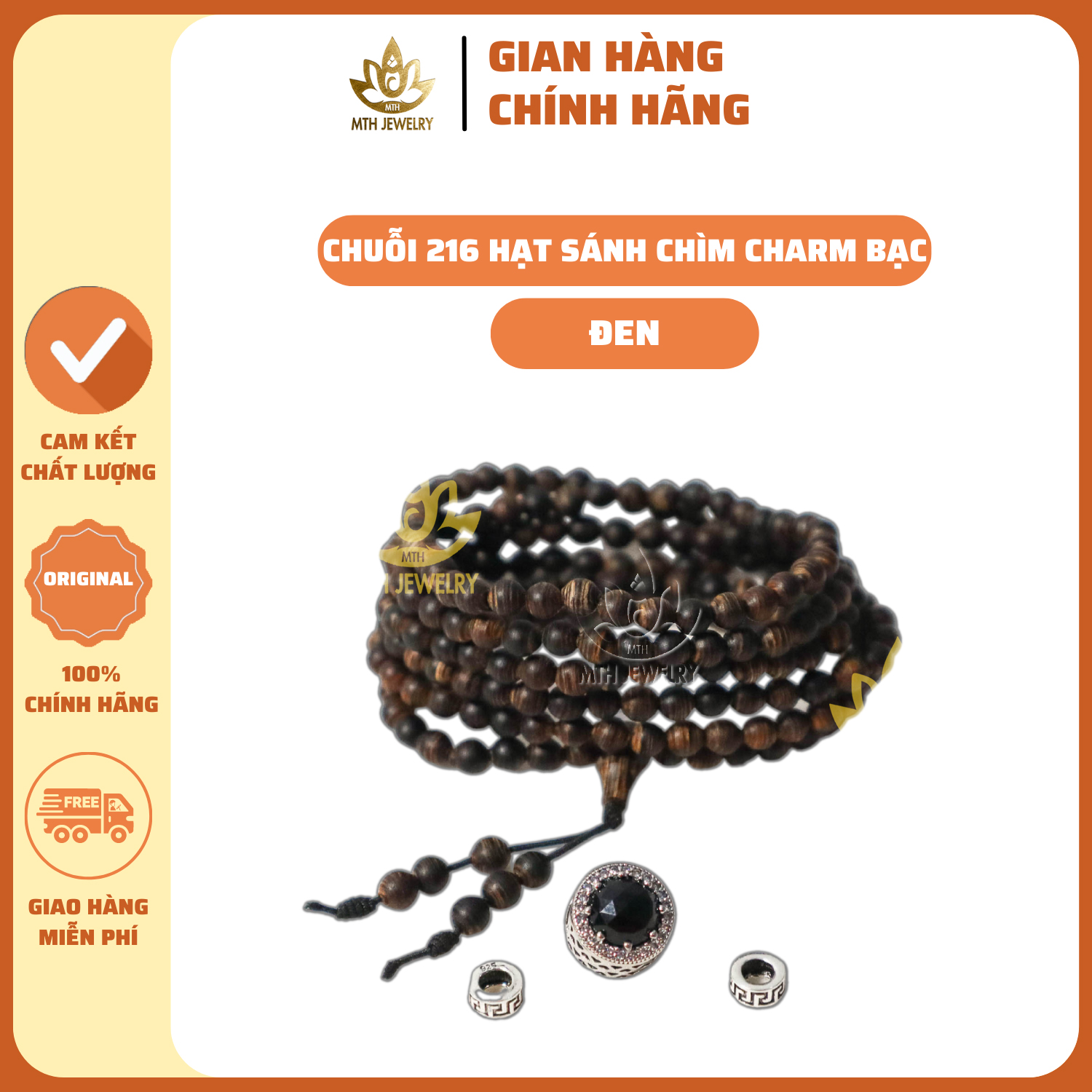 Vòng đeo tay chuỗi tràng hạt 216 size 4mm trầm sánh chìm mix bạc s925 charm mùi thơm dịu nhẹ mang lại tài lộc may mắn cho người đeo - trầm hương tự nhiên | mth jewelry
