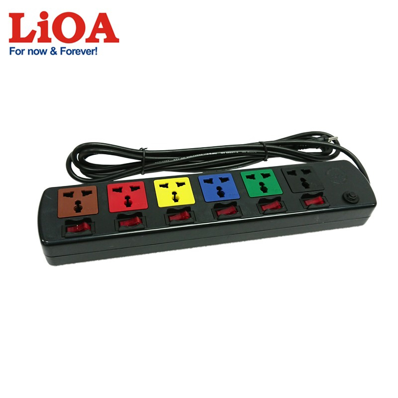 Ổ cắm Lioa 6 ổ 6 công tắc dây 3 mét có rơ le nhiệt tự ngắt khi quá tải chập cháy 6DOF32N