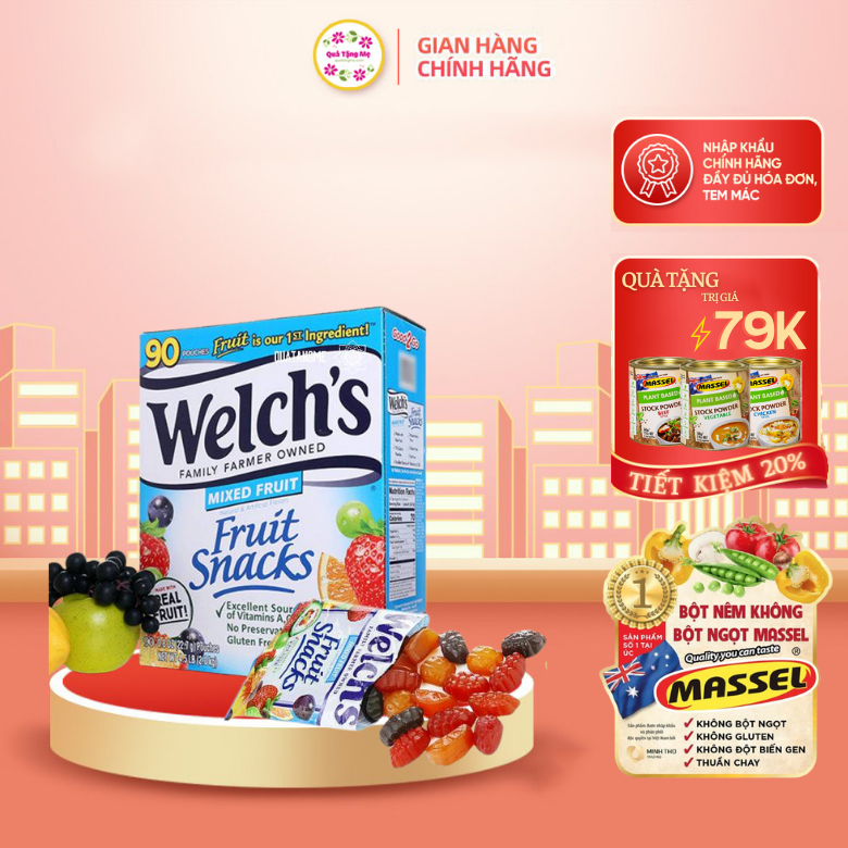 Thực phẩm bổ sung Kẹo dẻo trái cây hỗn hợp - Welch's Mixed Fruit Snack (2 KG - 90 gói)
