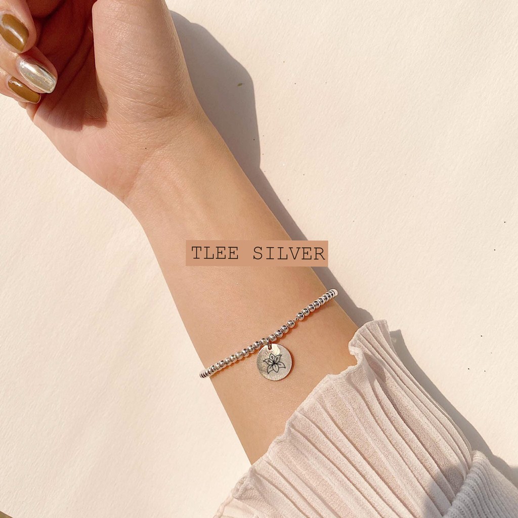 Vòng bi mix charm tròn khắc chữ free style bạc nguyên chất