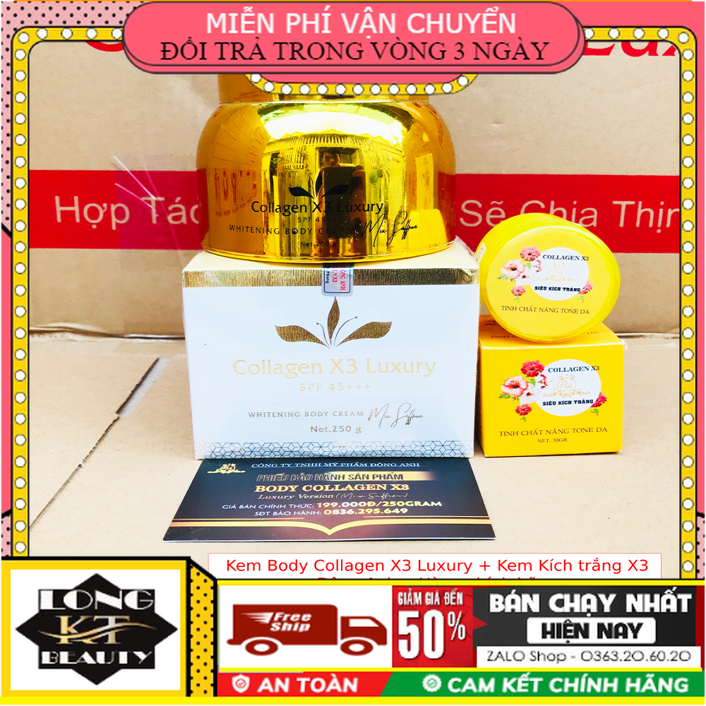 [ Hot Sale-Cam kết chính hãng 100%-Team Cào-Đông Anh ] Combo Kem Body Collagen X3 Luxury Kích trắng Đông Anh Chính hãng - Kèm Phiếu bảo hành