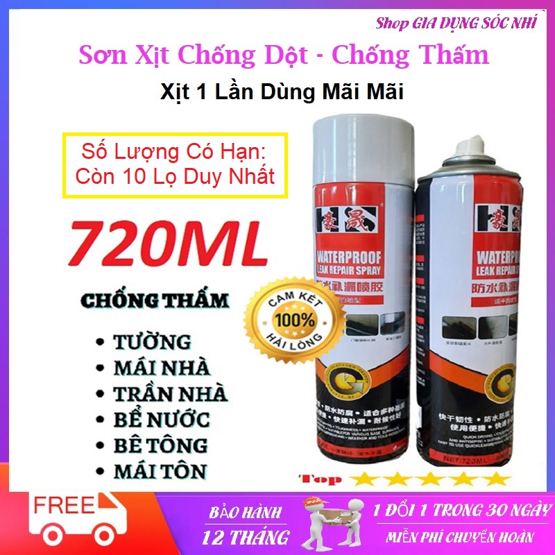 [Mua 2 Free Ship] Bình xịt chống thấm đa năng 720ML Loại TO, chai xịt chống thấm chống dột, xịt nano chống dột, chống thấm ngăn dột nước trần sàn mái tôn, chân tường nhà