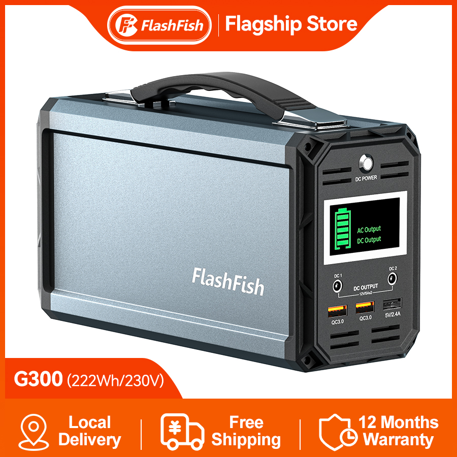 Flashfish máy phát điện năng lượng mặt trời 60000mah trạm điện 220v/300w máy phát điện năng lượng mặt trời công suất lớn cầm tay đa năng cho cắm trại ngoài trời tấm pin mặt trời di động