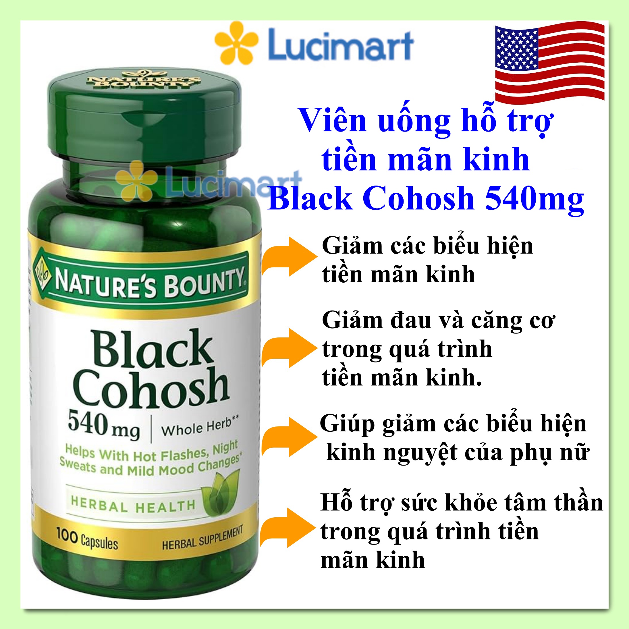 Viên uống Black Cohosh 540mg Nature’s Bounty hũ 100 viên