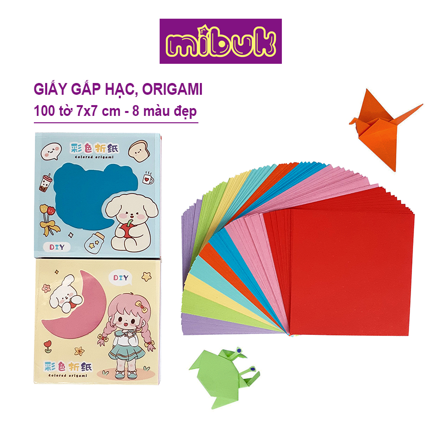 Giấy gấp hạc 7.5x7.5 cm 100 tờ 8 màu giấy gấp origami đẹp
