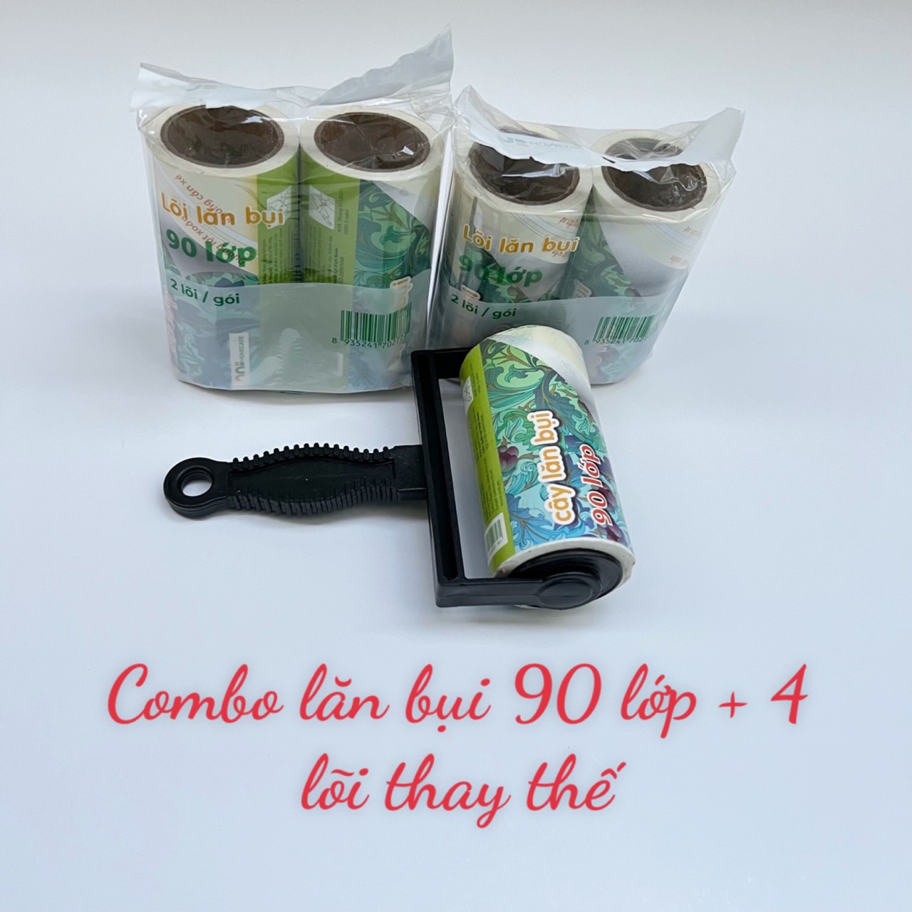 Combo lăn bụi 90 lớp + 4 lõi thay thế
