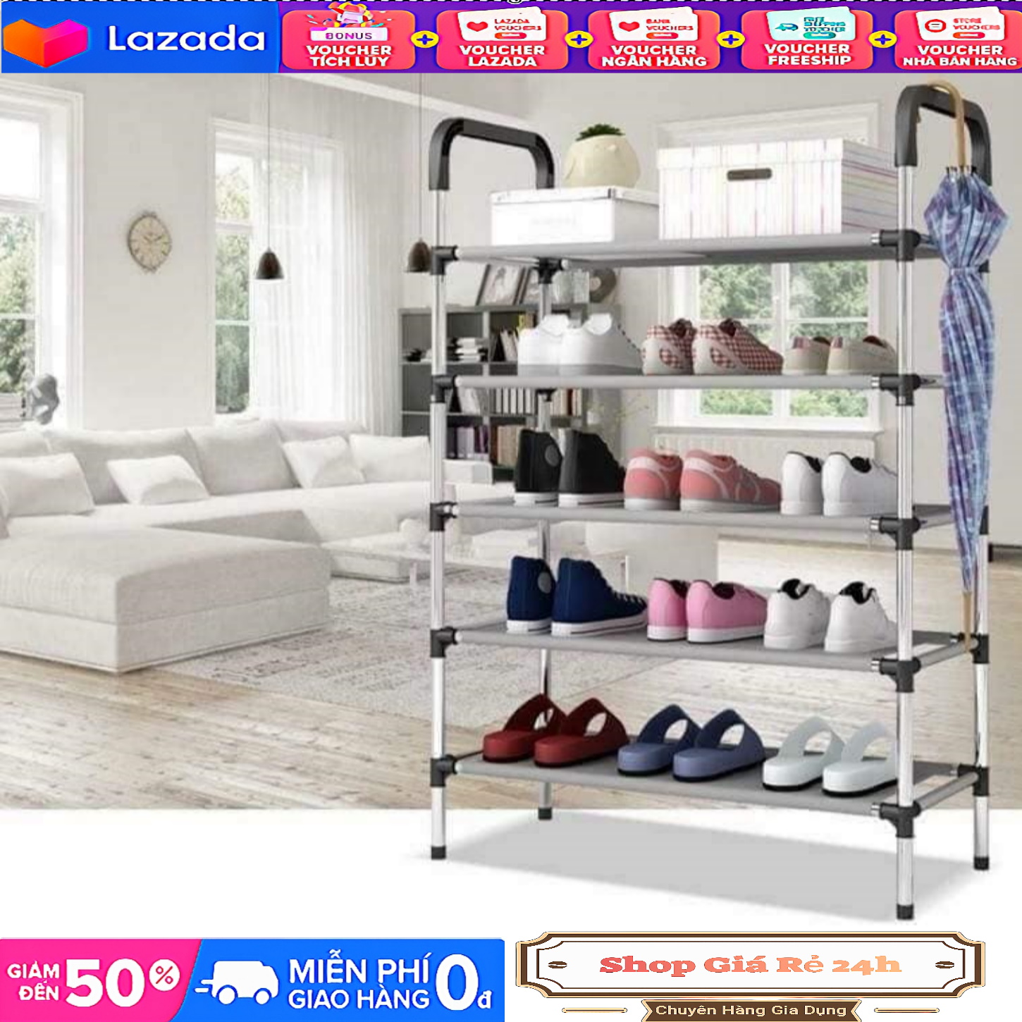 Kệ Để Giày Dép 5 Tầng Khung Inox, , Giày Dép, Kệ Để Đồ, Kệ Sách