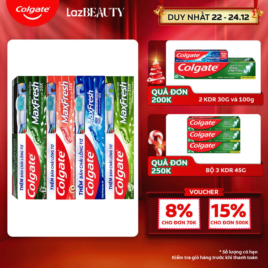 [Chỉ 22 - 24.12_Áp Voucher giảm thêm 8%]Bộ sưu tập 4 kem đánh răng Colgate Maxfresh 225g (Tặng bàn chải lông tơ)