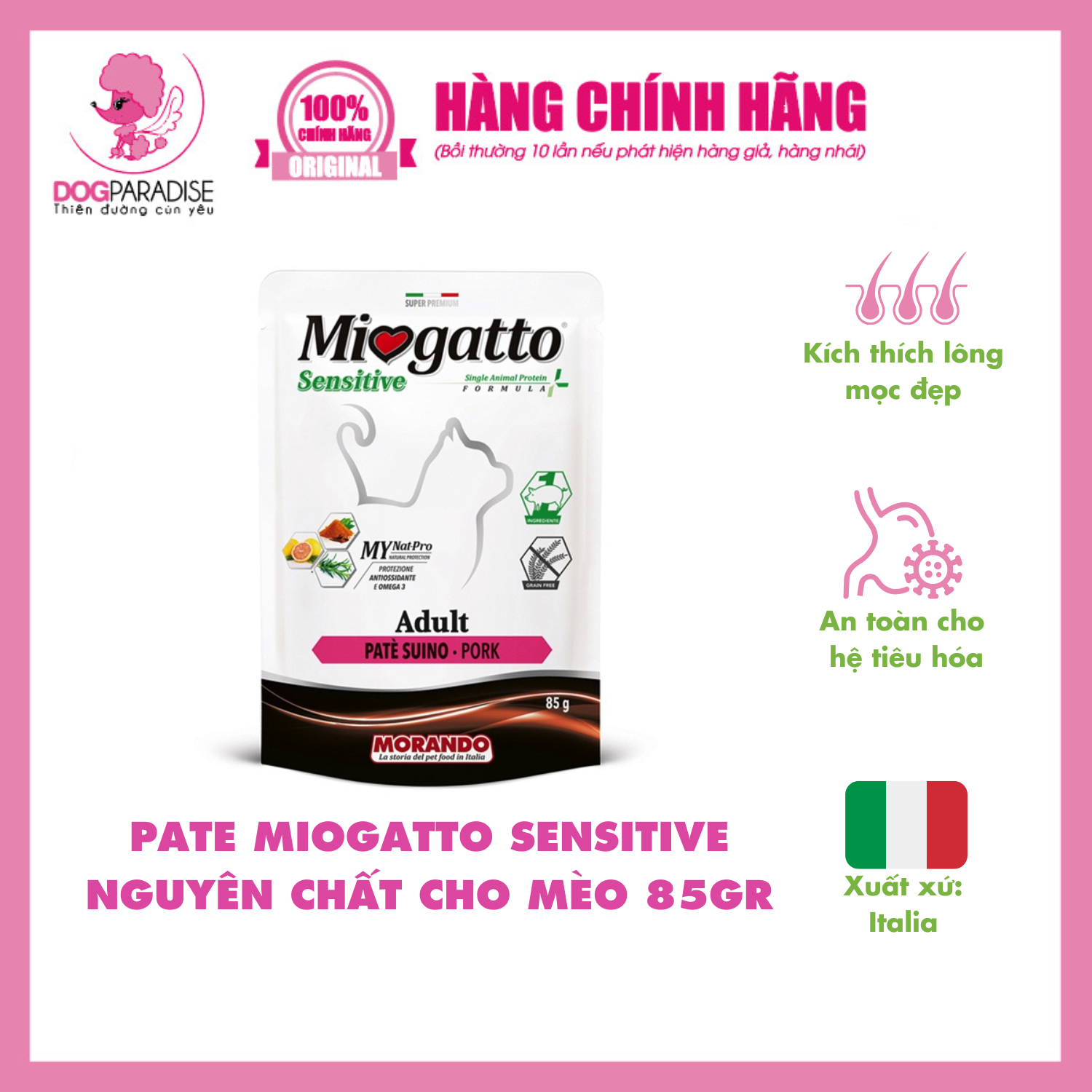 Pate Cho Mèo Morando Miogatto Sensitive Tươi Vị Gà, Vị Gà Tây