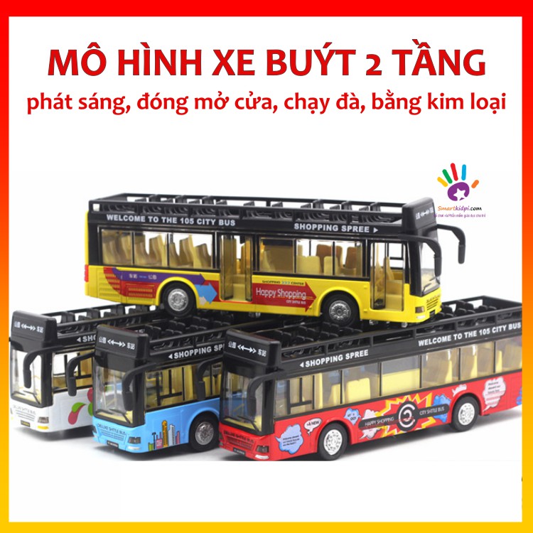 Đồ chơi mô hình xe buýt 2 tầng chạy đà, phát nhạc,3 màu thoải mái lựa chọn