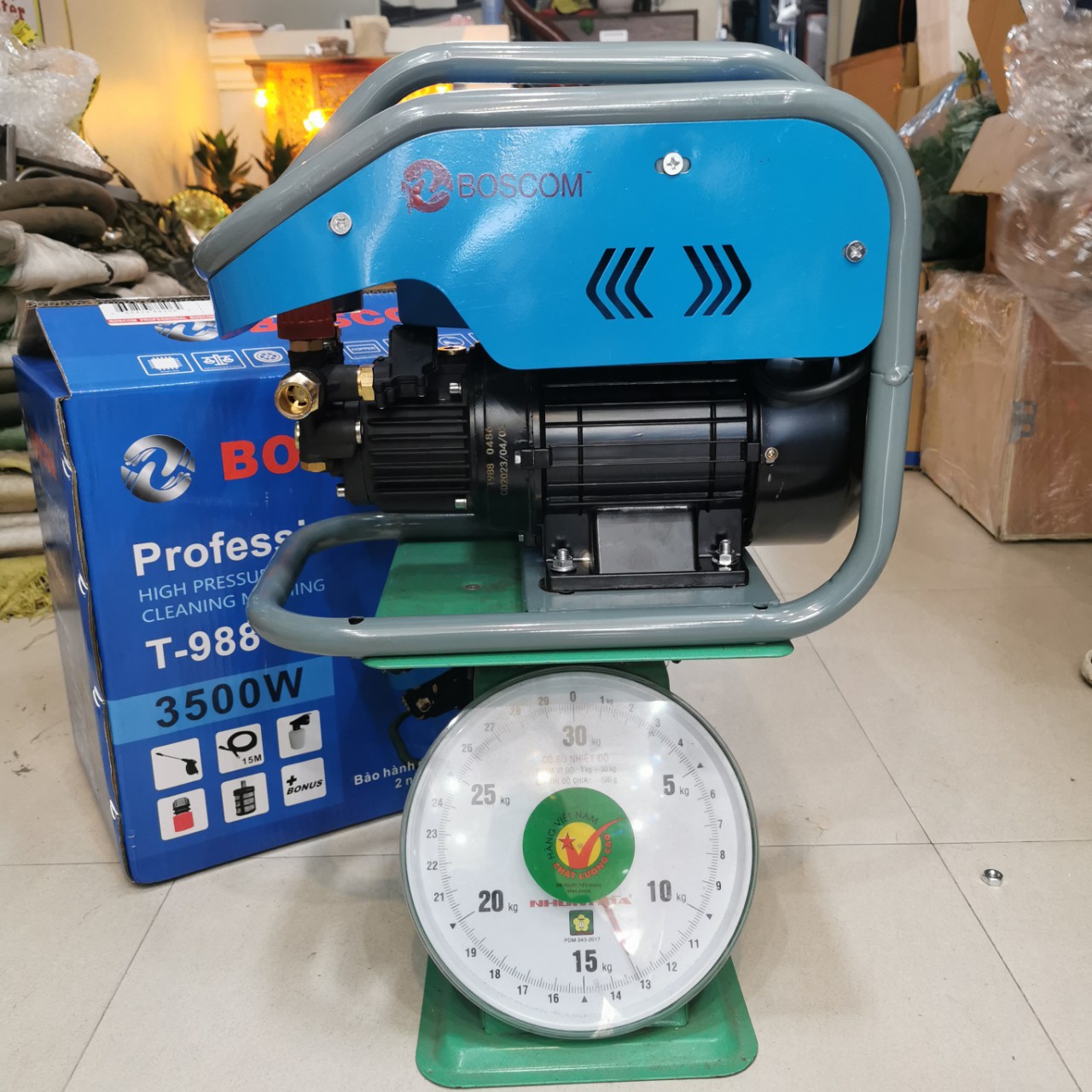Máy rửa xe boscom 3500w có chỉnh áp, bánh xe đẩy, dây rửa 15m bảo hành 2 năm