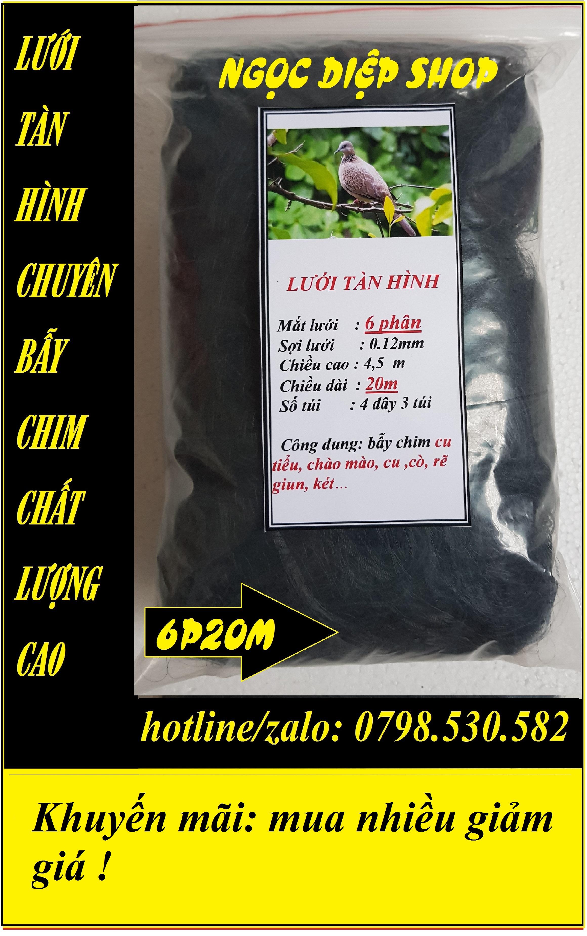 Lưới tàn hình 6 phân 20m bay chim được cu tiểu, chào mào, cu, rẽ giun, két