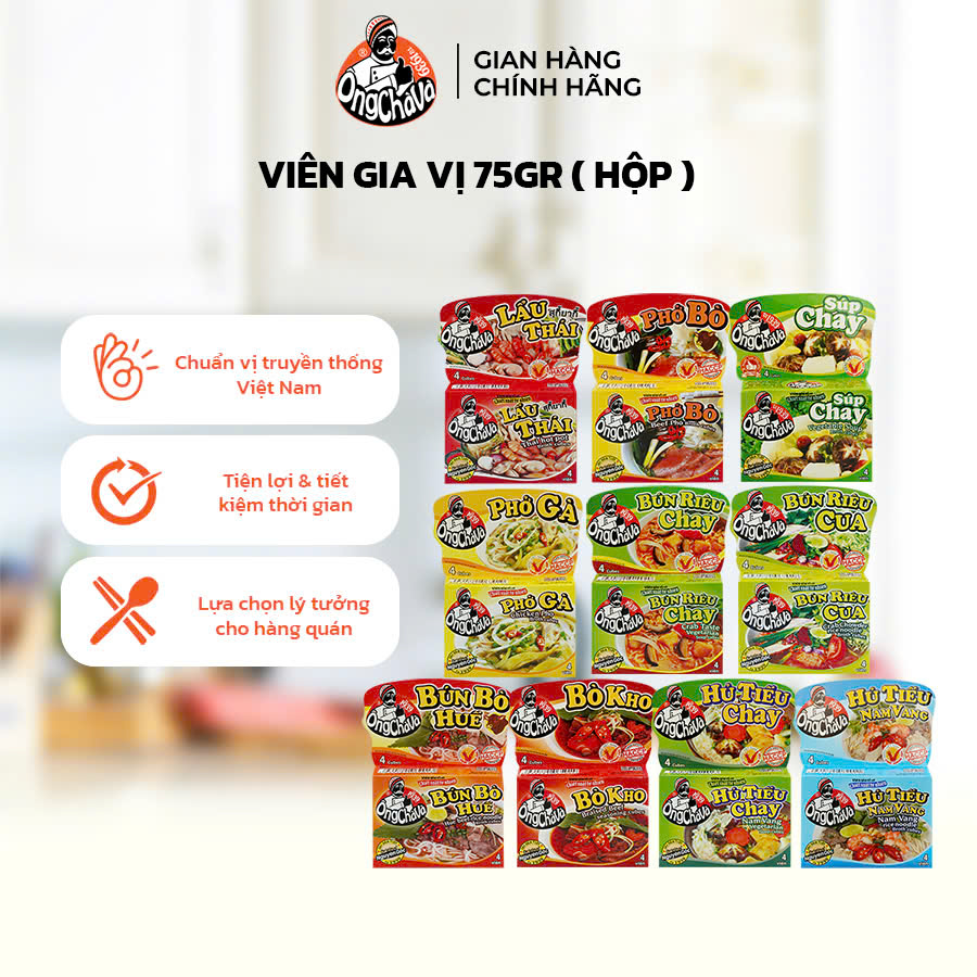 Viên Gia Vị Các Loại (Hộp) thương hiệu Ông Chà Và 75gr - Hàng Chính Hãng
