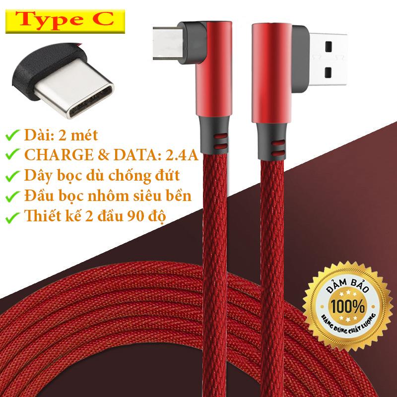 Cáp sạc chống gập đứt cho Samsung, Huawei, Vivo, Xiaomi Cổng sạc Type C dài 2m - V8 Type C