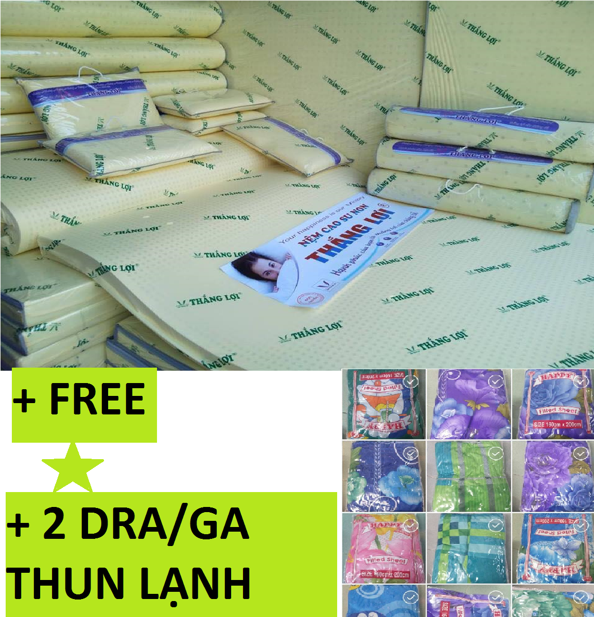 [HCM]NỆM 1m6 x2m x15cm CAO SU NON THẮNG LỢI MẶT PHẲNG  HÀNG CHÍNH HÃNG TẶNG 2 DRA/GA THUN LẠNH