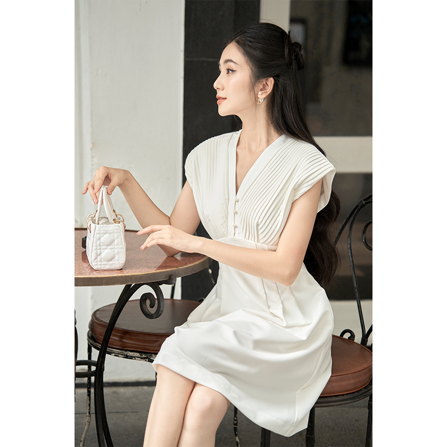 Đầm xếp ly ngực trắng Yoel dress V0623T5