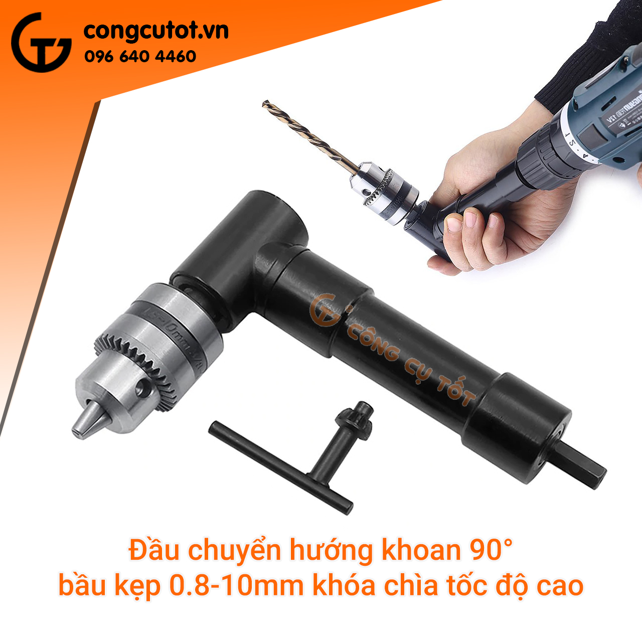 Đầu chuyển hướng mũi khoan 90 độ khóa chìa, bầu kẹp 0.8-10mm