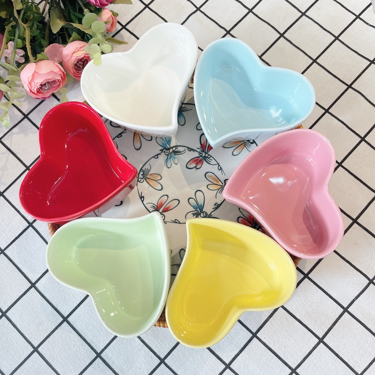 Bát Ăn Cơm Đĩa Sứ🥣 Bộ Chén Dĩa Sứ🥣 Bát Ăn Trái Tim Lượn Cute Bát Đĩa Decor Cao Cấp B26