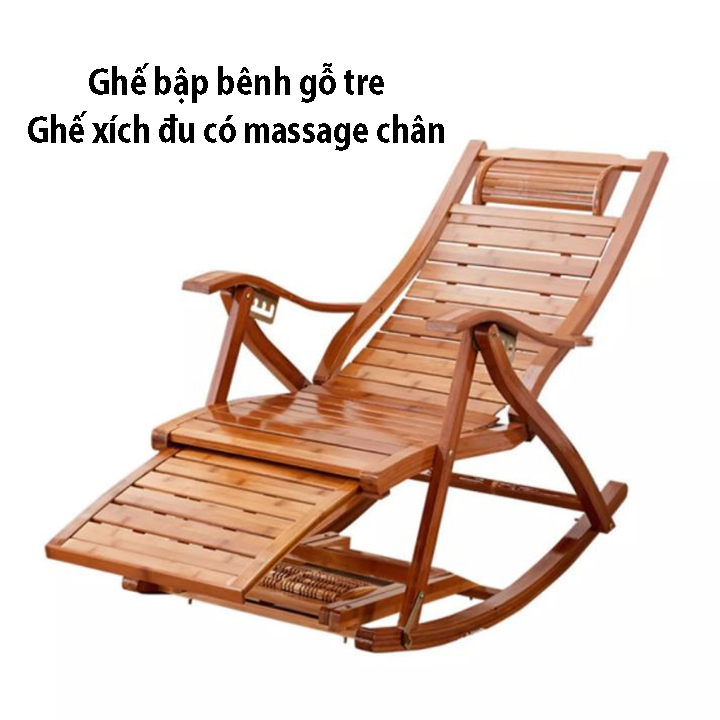 GD470 Ghế thư giãn có MASSAGE chân - ghế thư giãn, ghế nằm đọc sách, ghế lười bằng gỗ tre - ghế xích đu bằng gỗ