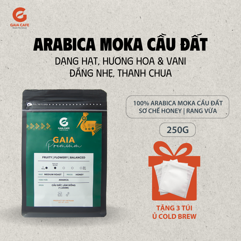 Cà phê hạt arabica moka cầu đất gaia cafe premium | vị thanh chua, hương hoa