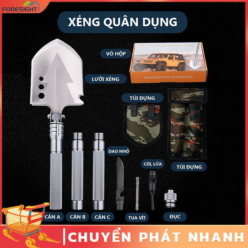 Bộ cuốc xẻng quân dụng đa năng làm vườn đi rừng đi phượt Xẻng cuốc đa năng 13 chức năng tiện lợi đi phượt, dã ngoại, làm vườn, gấp gọn gàng dễ mang theo KÈM HỘP ĐỰNG
