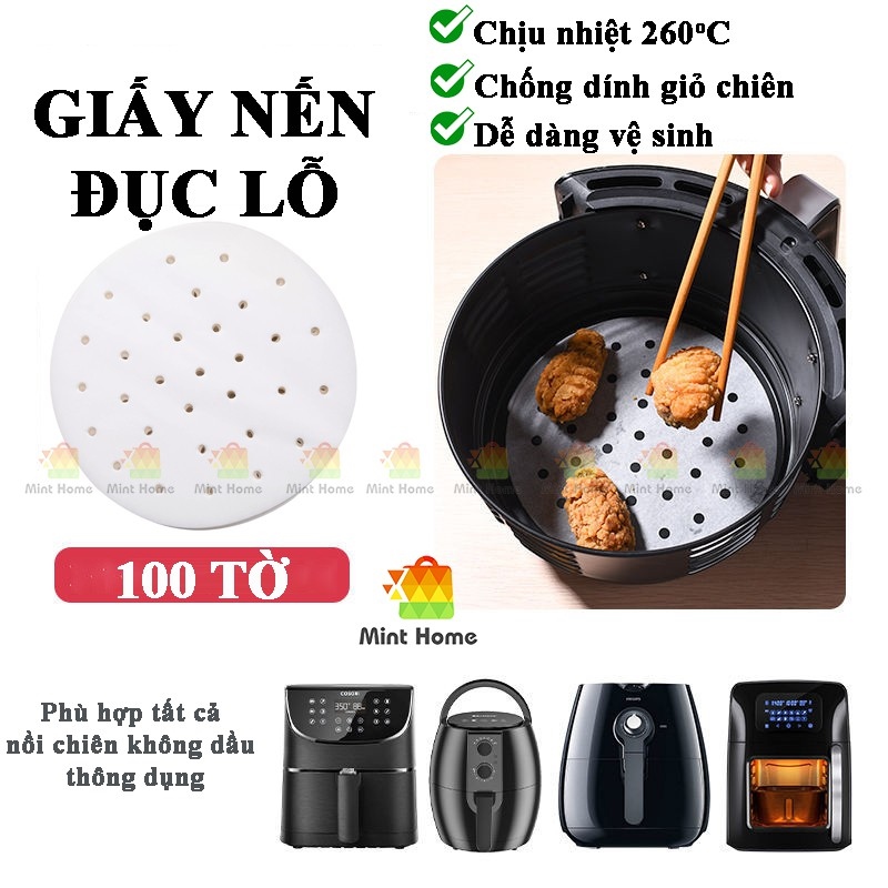 Giấy nến đục lỗ tròn chống dính lót cho nồi chiên không dầu khuôn làm bánh lò nướng thịt thay thế giấy bạc