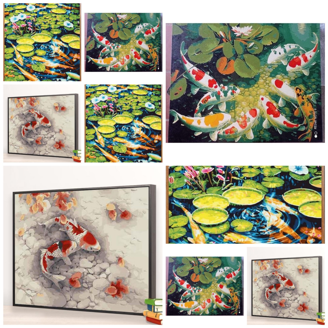 Tranh tô màu theo số CÓ KHUNG 40x50 cm hình cô gái, cá và hoa, hàng có sẵn
