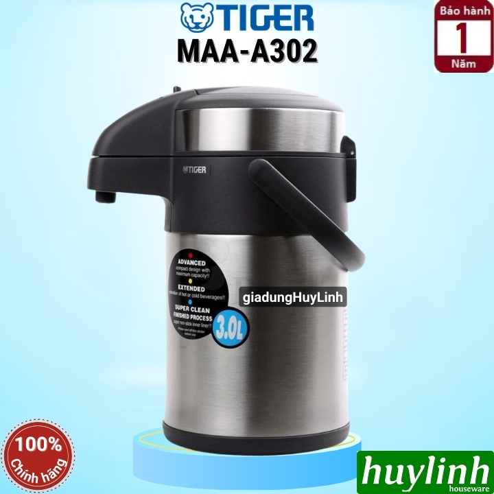 Bình thủy giữ nhiệt bấm rót tiger maa-a302 - 3 lít