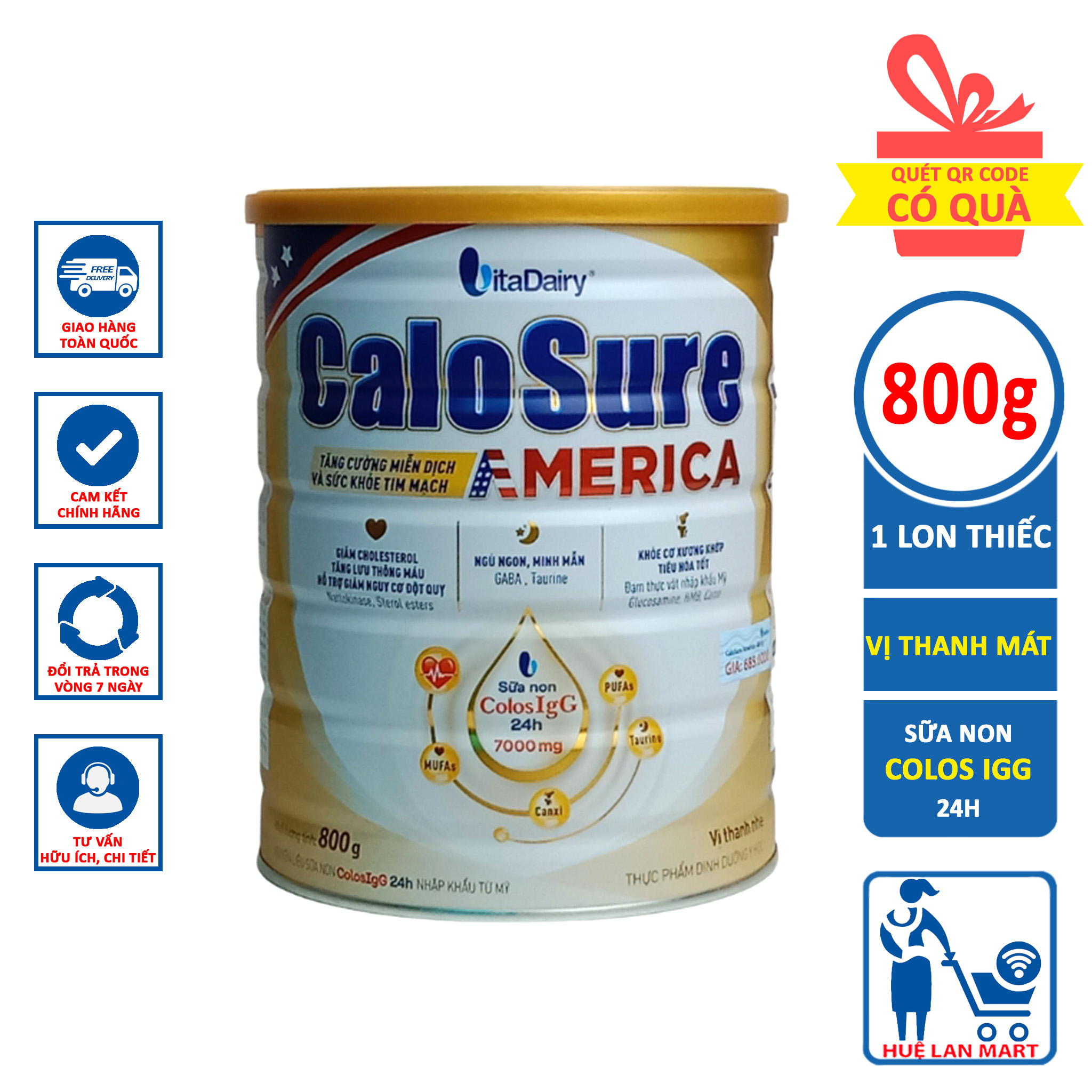 Sữa bột vitadairy calosure america hộp 800g - tăng cường miễn dịch và sức khỏe tim mạch