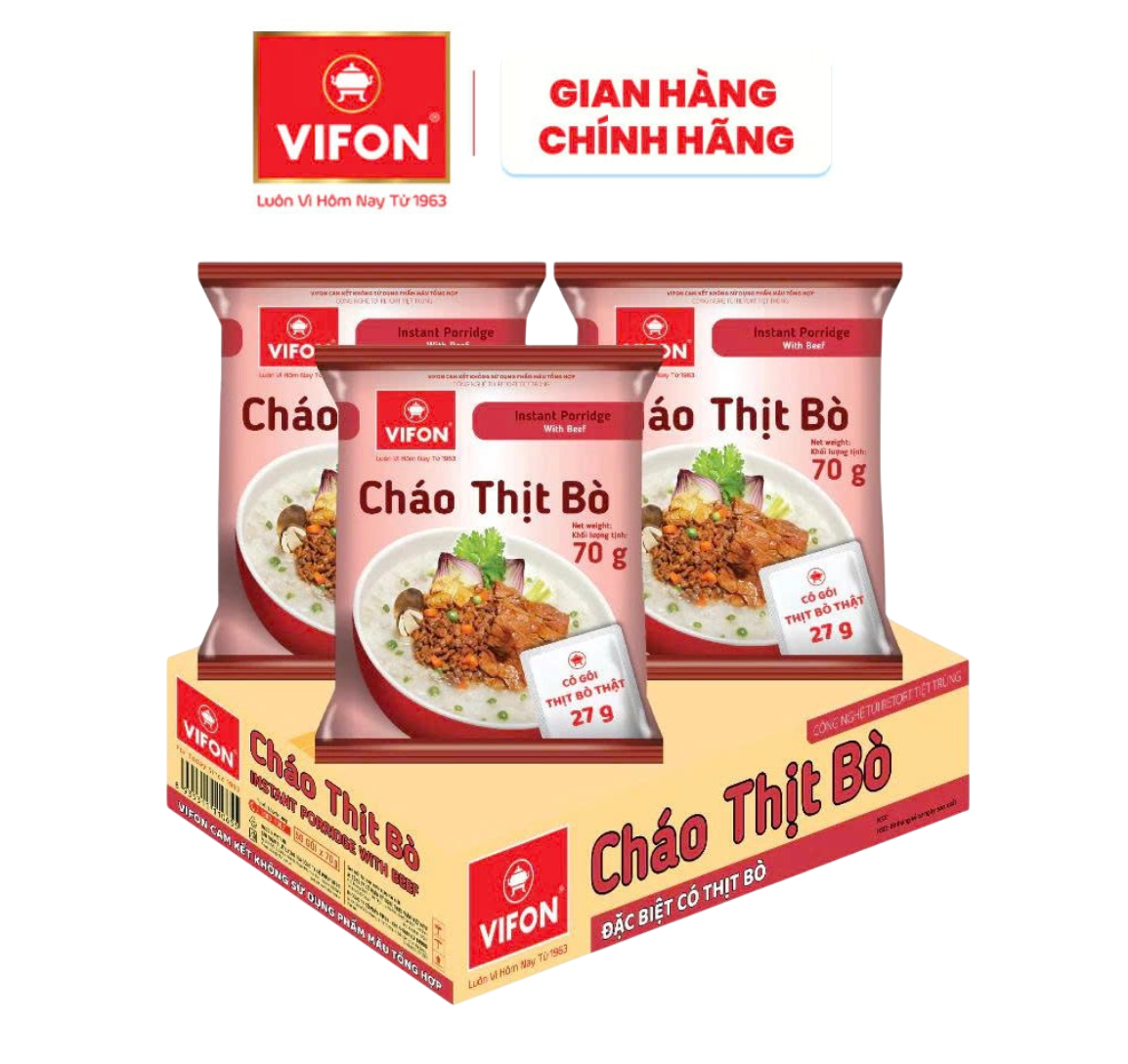Cháo Thịt Bò VIFON Có Thịt Thật 70g/ Gói