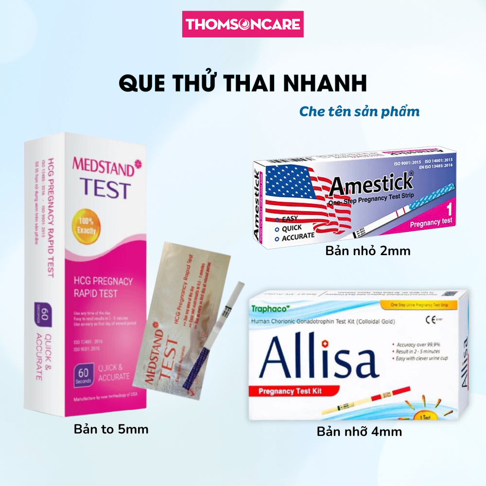 Que thử thai nhanh, test thai sớm, đơn giản, chính xác - Bản nhỏ Amestick 2mm, bản nhỡ Allisa 4mm, bản to Medstand 5mm