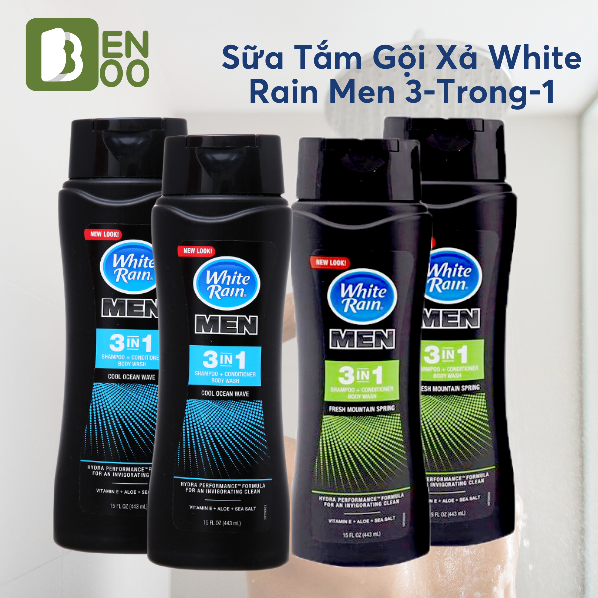 Sữa tắm gội xả 3 in 1 white rain for men nhập khẩu chính hãng usa chai 443ml