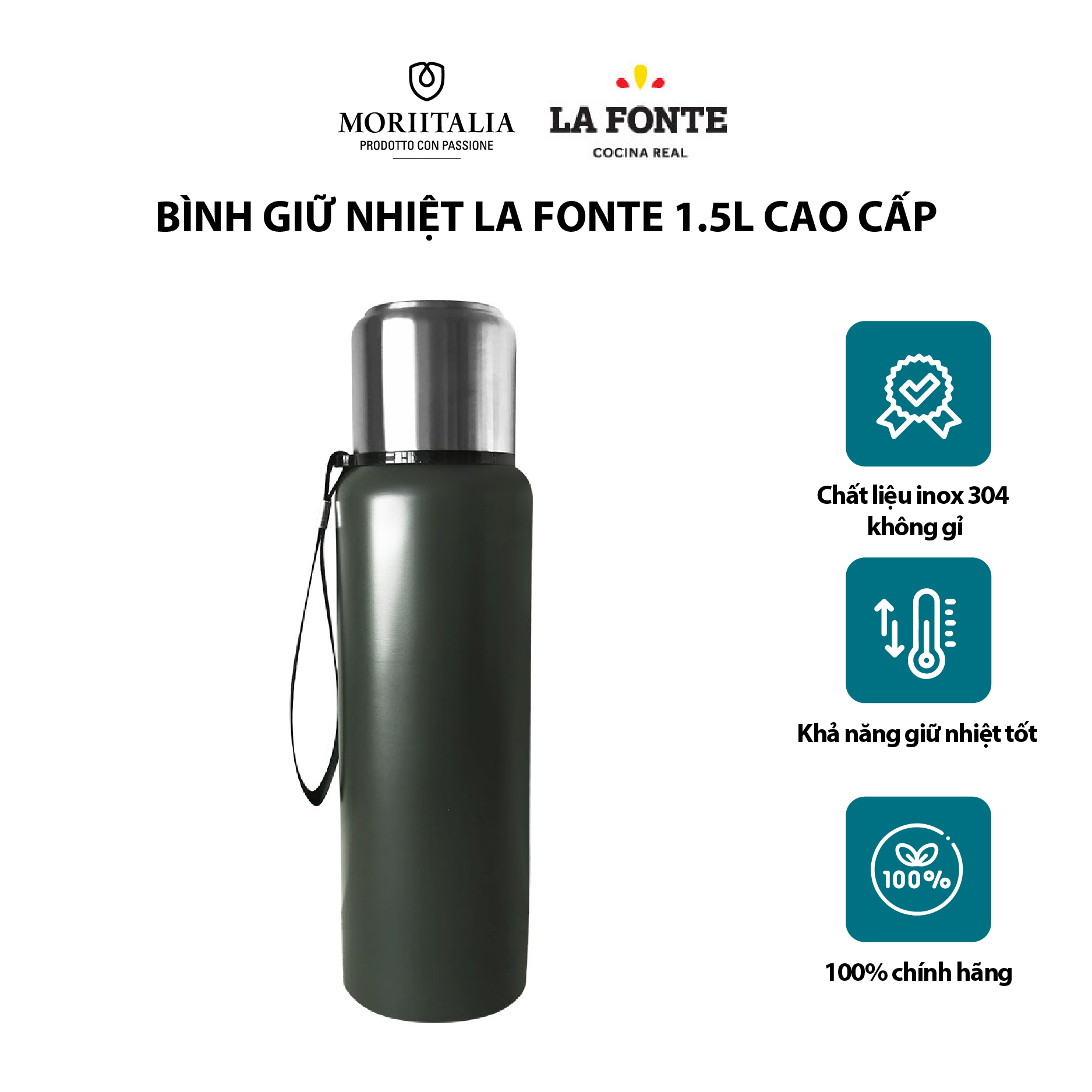 Bình giữ nhiệt la fonte 1.5l cao cấp moriitalia 006729