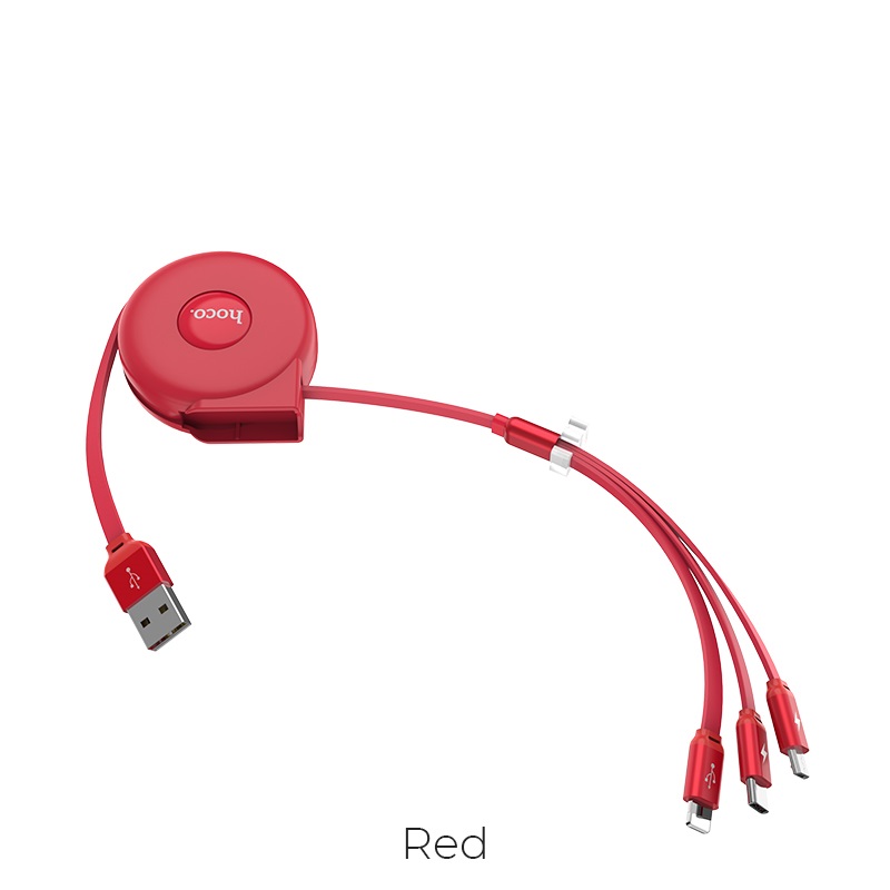 Cáp sạc đa năng 3 đầu Hoco U50 hỗ trợ sạc 2A cáp dẹt chống rối cáp dây rút tiện lợi dài 100cm