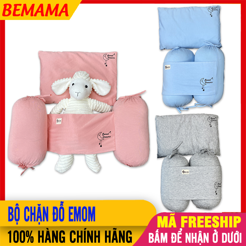 Bộ gối và chặn vỏ đỗ cho bé emom cao cấp giúp bé ngủ ngon giấc,êm ái, chống giật mình - bộ gối chặn sơ sinh, gối chặn em bé, bộ gối chặn cho bé, gối chống lật cho bé, gối cho trẻ sơ sinh bemama - bo chan bong emom - sp000873